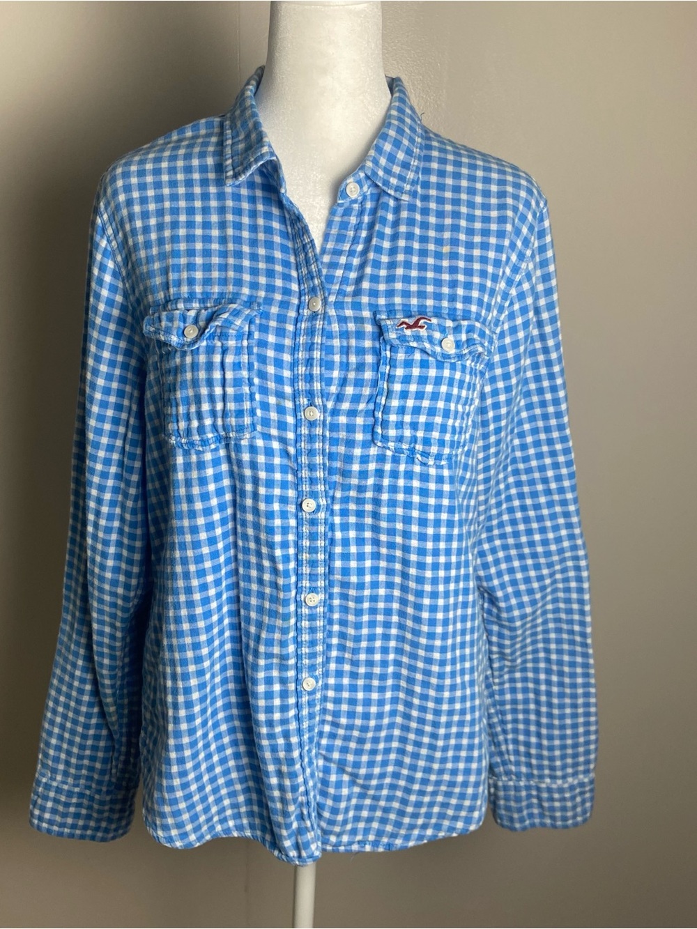 Hollister women’s Blue and White Gingham Button-Down Shirt